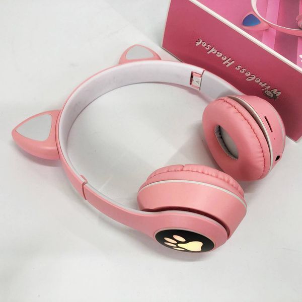 Беспроводные наушники с кошачьими ушками и RGB подсветкой Cat VZV 23M. Цвет: розовый 00023813 фото
