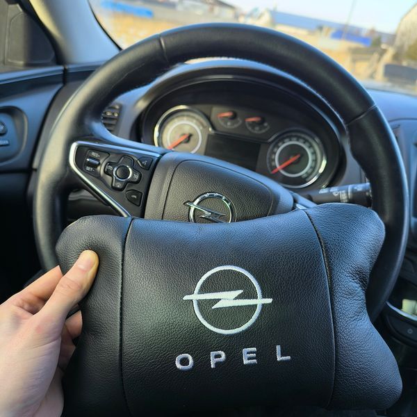 Набір автомобільних подушок 2шт для Opel, натуральна шкіра, стильні чорні підголівники Опель для авто 00016826 фото