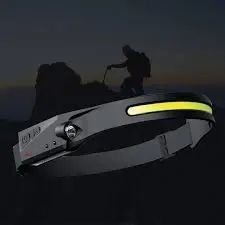 Легкий налобний ліхтар LED+COB з датчиком руху та червоним світлом (чорний) 00023269 фото