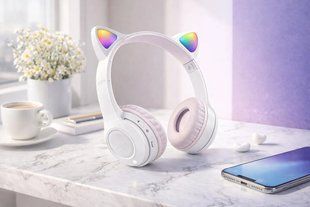 Беспроводные наушники с кошачьими ушками и лед подсветкой Cat Ear Y47 Led, Bluetooth наушники с микрофоном Белый 00023918 фото