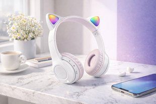 Беспроводные наушники с кошачьими ушками и лед подсветкой Cat Ear Y47 Led, Bluetooth наушники с микрофоном Белый 00023918 фото