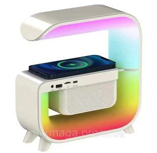 Ночник аккумуляторный RGB G 3 с беспроводной зарядкой 15W и Bluetooth колонкой 3W Настольная смарт лампа 00024368 фото