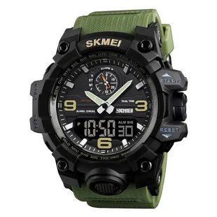 Часы наручные мужские SKMEI 1586AG ARMY GREEN, мужские армейские водостойкие тактические. Цвет: зеленый 00022047 фото