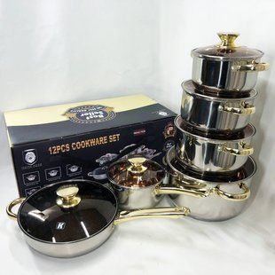 Набор кухонной посуды LB-1105 c нержавеющей стали и стеклянными крышками, наборы кастрюль 00013456 фото