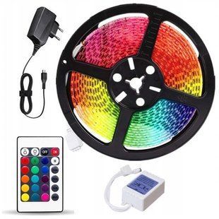 Светодиодная лента SMD 3528 RGB 5м с пультом и блоком питания гирлянда 00013540 фото