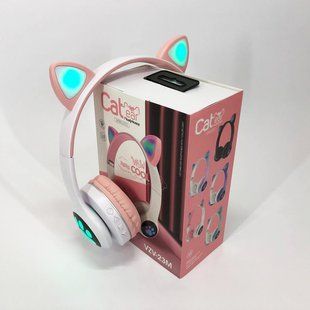 Беспроводные наушники с кошачьими ушками и RGB подсветкой Cat VZV 23M. Цвет: розовый 00023876 фото