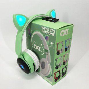 Беспроводные наушники ST77 LED со светящимися кошачьими ушками. Цвет: зеленый 00023872 фото