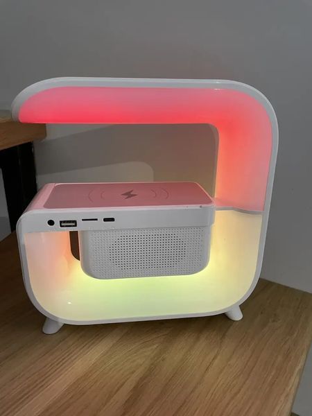 Ночник аккумуляторный RGB G 3 с беспроводной зарядкой 15W и Bluetooth колонкой 3W Настольная смарт лампа 00024368 фото