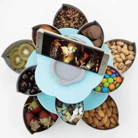 Вращающаяся складная двухъярусная конфетница SUNROZ Flower Candy Box для конфет и фруктов 00019276 фото