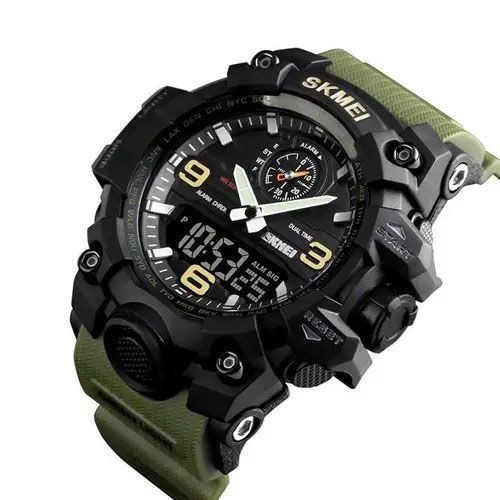 Годинник наручний чоловічий SKMEI 1586AG ARMY GREEN, чоловічий армійський водостійкий тактичний. Колір: зелений 00022047 фото