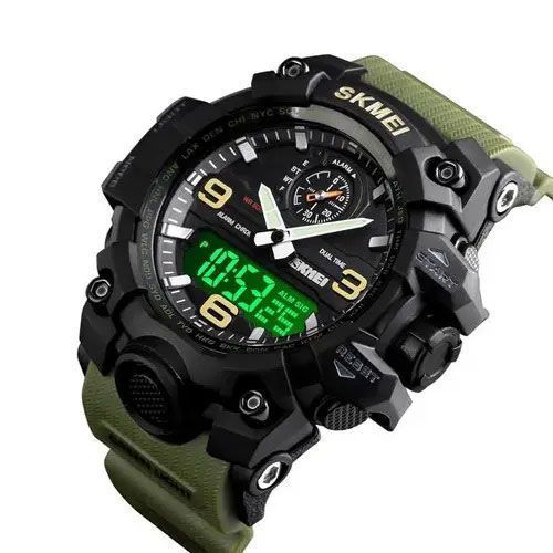 Годинник наручний чоловічий SKMEI 1586AG ARMY GREEN, чоловічий армійський водостійкий тактичний. Колір: зелений 00022047 фото