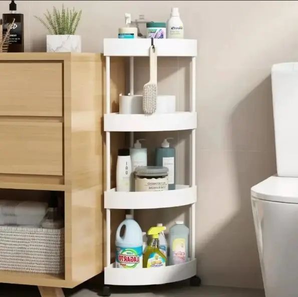 Кутовий стелаж для ванної кімнати 4 яруси, на коліщатках (85х28х22см),Corner storage rack 00012789 фото