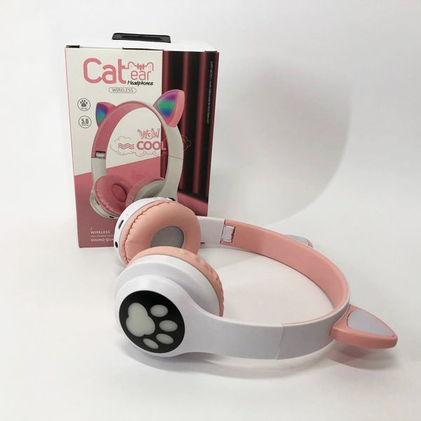Беспроводные наушники с кошачьими ушками и RGB подсветкой Cat VZV 23M. Цвет: розовый 00023876 фото