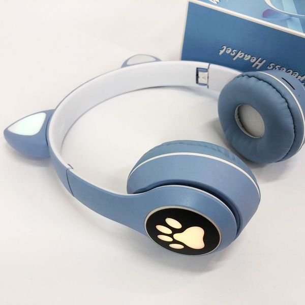 Беспроводные наушники с кошачьими ушками и RGB подсветкой Cat VZV 23M. Цвет: голубой 00023814 фото