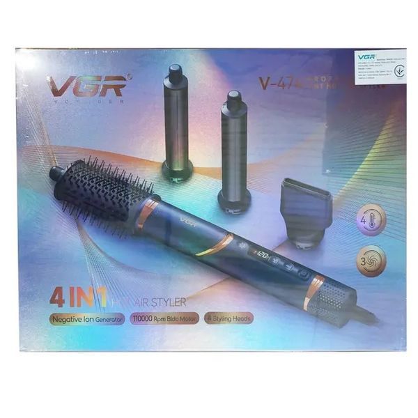 синій Фен стайлер VGR V 474 4 в 1 фен для волосся 4 насадки 1400 Вт швидке сушіння укладання об'єм випрямлення завивка 00021130 фото