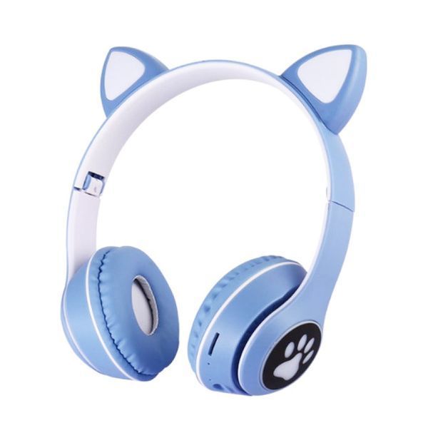 Беспроводные наушники с кошачьими ушками и RGB подсветкой Cat VZV 23M. Цвет: голубой 00023814 фото