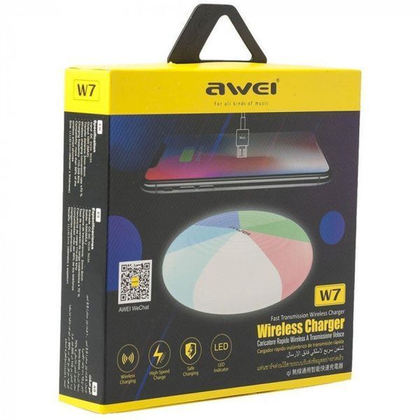 Бездротова зарядка з підсвічуванням 7 кольорів 10W 7 COLOR Awei W7 + WIRELESS CHARGE 00017723 фото