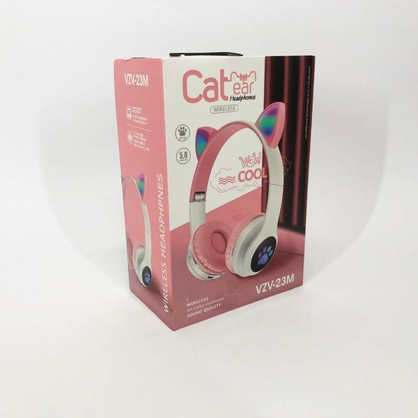 Беспроводные наушники с кошачьими ушками и RGB подсветкой Cat VZV 23M. Цвет: розовый 00023876 фото