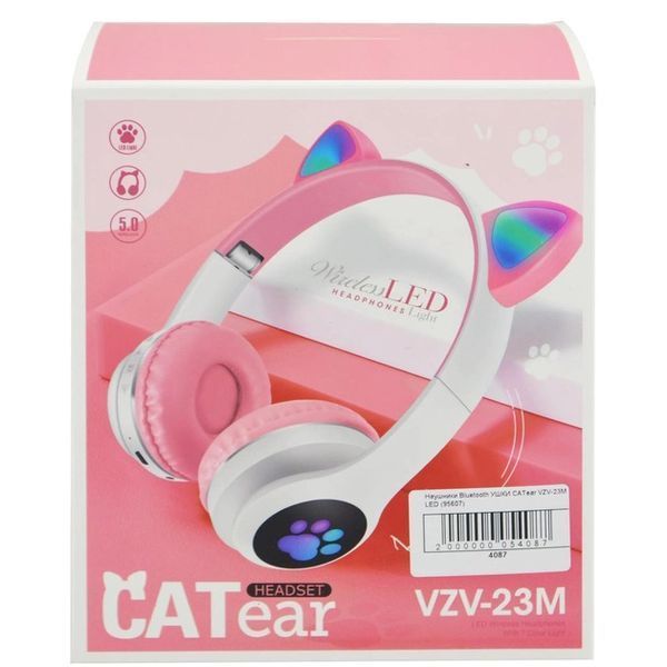 Беспроводные наушники с кошачьими ушками и RGB подсветкой Cat VZV 23M. Цвет: розовый 00023876 фото