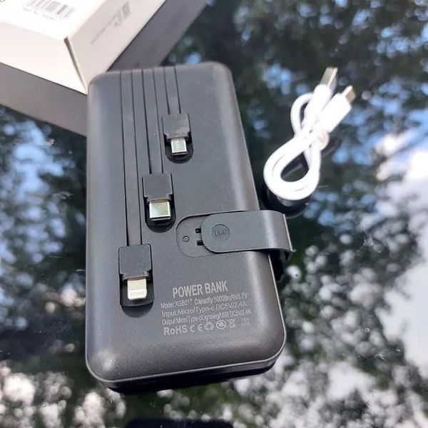 Павербанк 30000 mAh встроенные кабели USB, micro USB, Type-C, Lightning с подставкой для телефона, Портативная батарея Powerbank 00017874 фото