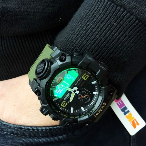 Годинник наручний чоловічий SKMEI 1586AG ARMY GREEN, чоловічий армійський водостійкий тактичний. Колір: зелений 00022047 фото