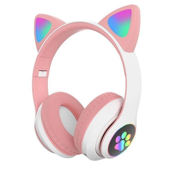 Беспроводные наушники с кошачьими ушками и RGB подсветкой Cat VZV 23M. Цвет: розовый 00023876 фото