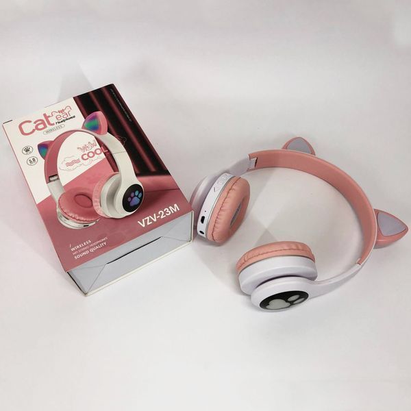Беспроводные наушники с кошачьими ушками и RGB подсветкой Cat VZV 23M. Цвет: розовый 00023876 фото