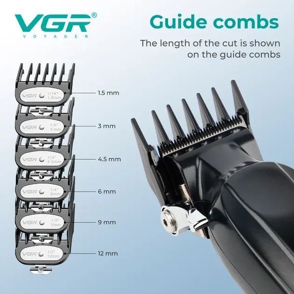 Акумуляторна машинка для стрижки VGR V-662 GREEN, 7000 RPM, 6 насадок, LED дисплей 00021674 фото
