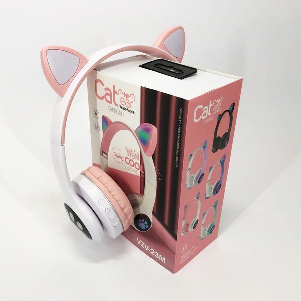 Беспроводные наушники с кошачьими ушками и RGB подсветкой Cat VZV 23M. Цвет: розовый 00023876 фото