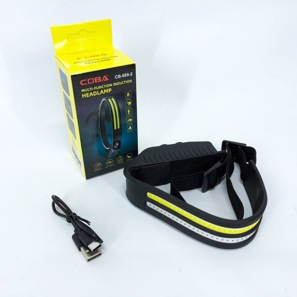LED Фонарь налобный BL-W689-LM+2COB (white+red) датчик жвижения, Фонарик на голову с зарядкой 00022936 фото