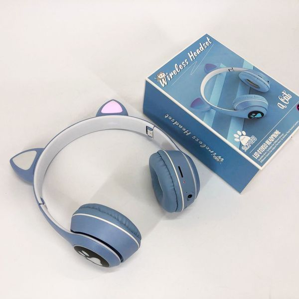 Беспроводные наушники с кошачьими ушками и RGB подсветкой Cat VZV 23M. Цвет: голубой 00023814 фото