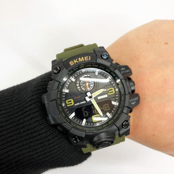 Годинник наручний чоловічий SKMEI 1586AG ARMY GREEN, чоловічий армійський водостійкий тактичний. Колір: зелений 00022047 фото