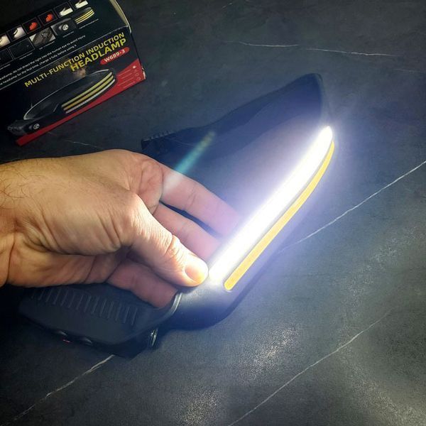 LED Фонарь налобный BL-W689-LM+2COB (white+red) датчик жвижения, Фонарик на голову с зарядкой 00022936 фото