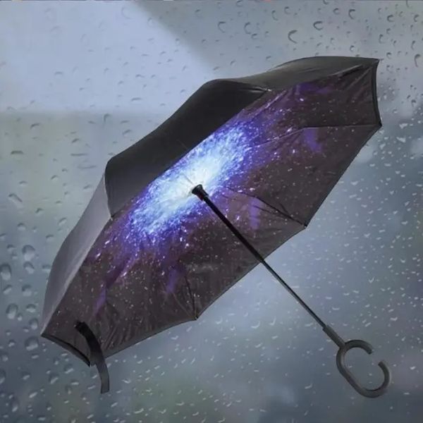 Зонт Lesko Up-Brella Звёздное небо складывающийся зонтик в обратном направлении длинная ручка антизонт хит 00013753 фото