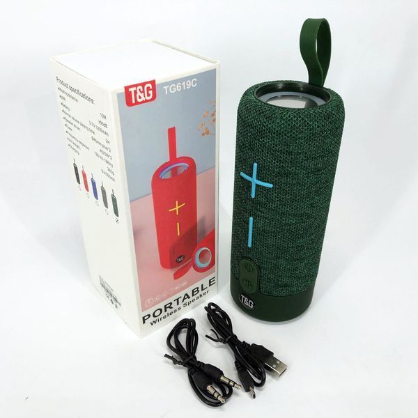 Портативна Bluetooth колонка TG619C FM-радіо USB/TF з ремінцем, колонка з акумулятором. Колір: зелений 00017217 фото