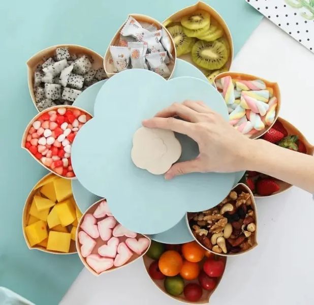 Вращающаяся складная двухъярусная конфетница SUNROZ Flower Candy Box для конфет и фруктов 00019276 фото