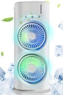 Вентилятор настольный двойной с охлаждением Double-ended Spray Fan LED-подсветка 3 скорости,распылитель водяного тумана 00018539 фото
