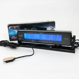 Автомобильные часы с подсветкой VST-7013V вольтметр, 2 термометра Авточасы с выносным термометром 00017059 фото