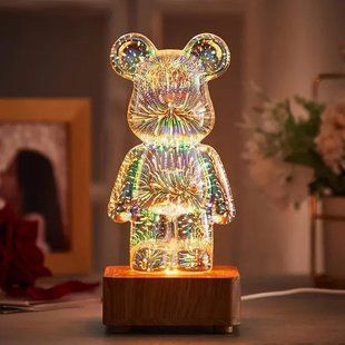 3D лампа Хрустальный Мишка Фейерверк Медведь Bearbick декоративный стеклянный ночник светодиодный светильник 16 цветов LED 00024437 фото