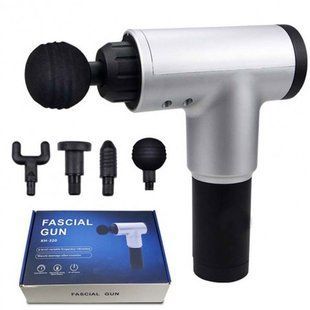 Аккумуляторный массажер fascial gun kh-320 портативный ручной ударный мышечный пистолет 4 насадки серый 00015543 фото