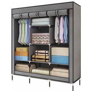 Шкаф тканевый 3 секции складной с каркасом STORAGE WARDROBE 175 х 130 х 45 см. Цвет: серый 00013663 фото