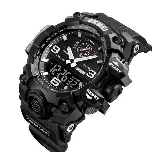 Часы наручные мужские SKMEI 1586BK BLACK, водонепроницаемые мужские часы, часы спортивные. Цвет: черный 00022048 фото