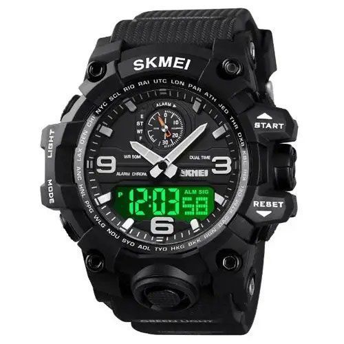 Часы наручные мужские SKMEI 1586BK BLACK, водонепроницаемые мужские часы, часы спортивные. Цвет: черный 00022048 фото