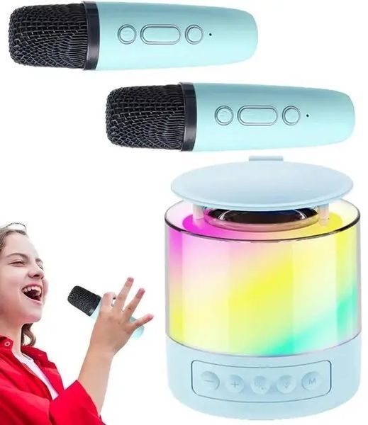 Портативная акустическая колонка K19 с Bluetooth и LED-подсветкой для караоке бирюзовый 00018217 фото
