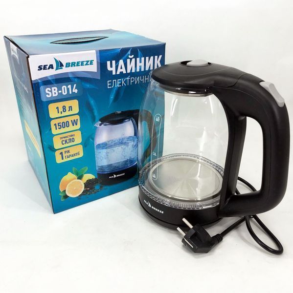 Чайник електричний SeaBreeze SB-014 1.8 л 1800 Вт, прозорий чайник з підсвічуванням, електрочайник 00018904 фото