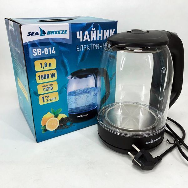 Чайник електричний SeaBreeze SB-014 1.8 л 1800 Вт, прозорий чайник з підсвічуванням, електрочайник 00018904 фото