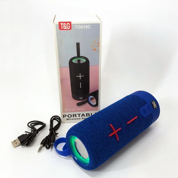 Портативна Bluetooth колонка TG619C FM-радіо USB/TF з ремінцем, блютуз колонка з підсвічуванням. Колір: синій 00017218 фото