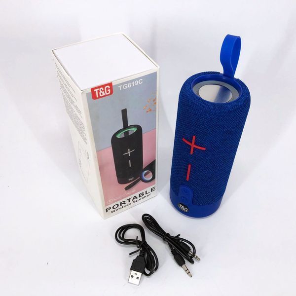 Портативна Bluetooth колонка TG619C FM-радіо USB/TF з ремінцем, блютуз колонка з підсвічуванням. Колір: синій 00017218 фото