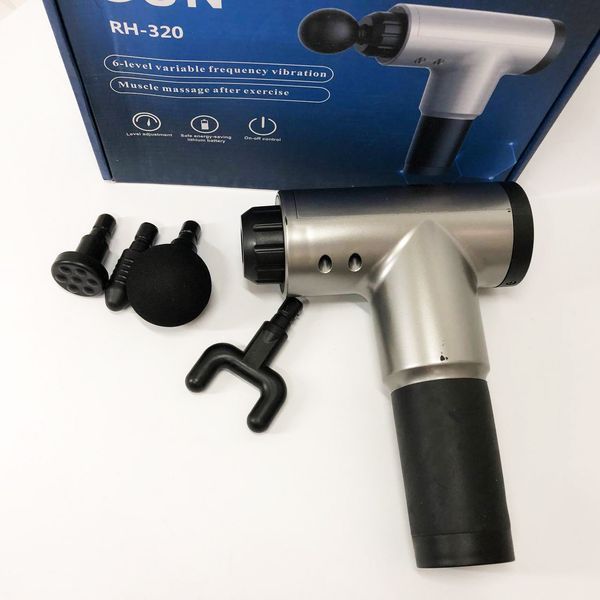 Аккумуляторный массажер fascial gun kh-320 портативный ручной ударный мышечный пистолет 4 насадки серый 00015543 фото