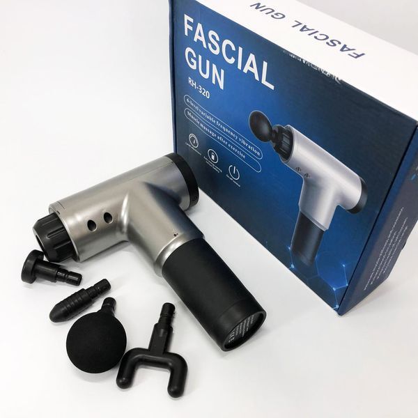 Аккумуляторный массажер fascial gun kh-320 портативный ручной ударный мышечный пистолет 4 насадки серый 00015543 фото